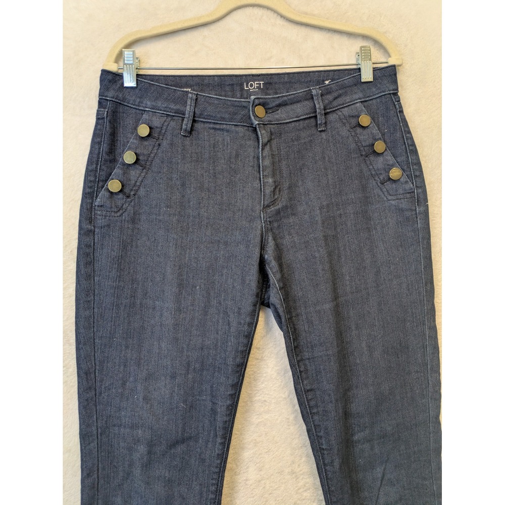 Loft Outlet Curvy‎ Skinny Sailor Button Dark Wash Denim Jeans Womens Size 6 - Picture 2 of 10